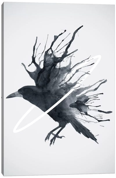 Crow Canvas Art Print - Glitch Effect