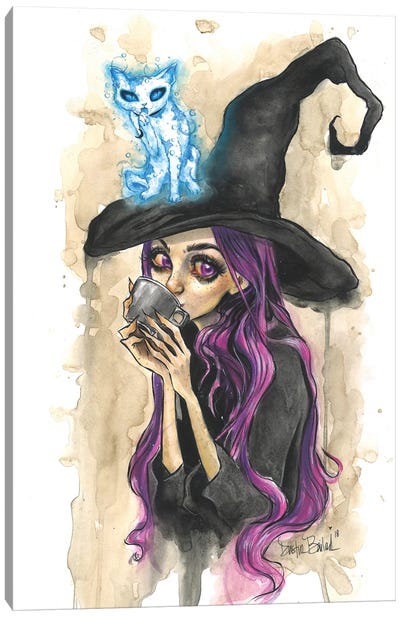 Violet And Moonjax Cat Canvas Art Print - Witch Art