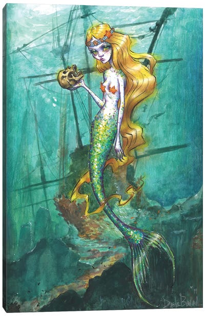 Nina And The Skull Canvas Art Print - Mermaid Art