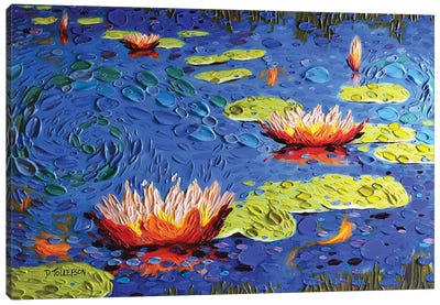 Koi Pond in Blue  Canvas Art Print - Water Lilies Collection