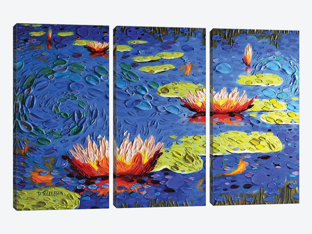 Koi Pond in Blue  by Dena Tollefson 3-piece Canvas Wall Art