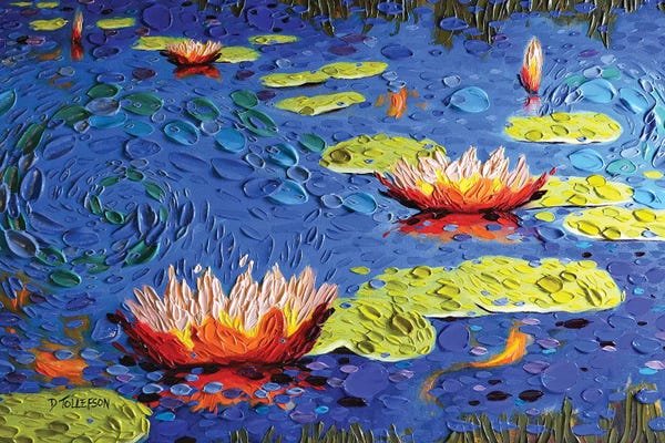 Water Lilies: Koi Pond in Blue  by Dena Tollefson