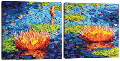 Love's Diptych Canvas Art Print - Water Lilies Collection