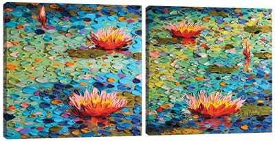 Summertime Beauty Diptych Canvas Art Print - Water Lilies Collection