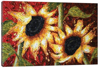 Crimson Sunflowers Canvas Art Print - Dena Tollefson