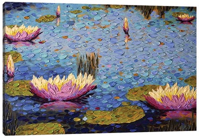 Lilies In Lilac And Teal Canvas Art Print - Dena Tollefson