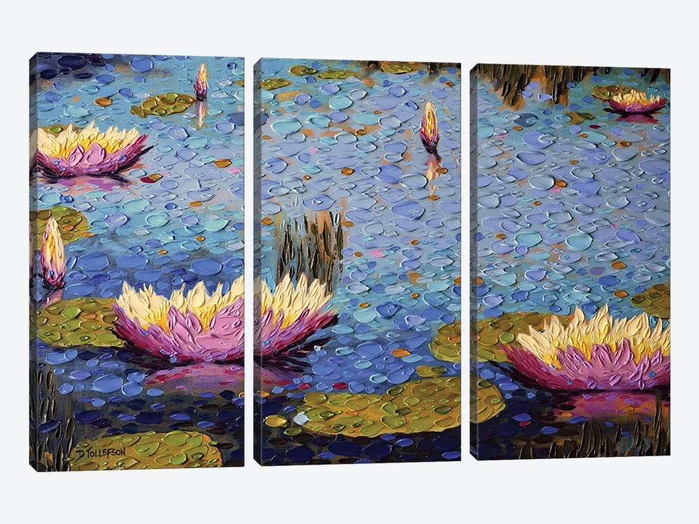 Lilies In Lilac And Teal by Dena Tollefson 3-piece Art Print