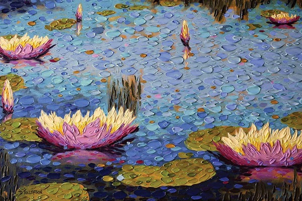 Water Lilies: Lilies In Lilac And Teal by Dena Tollefson