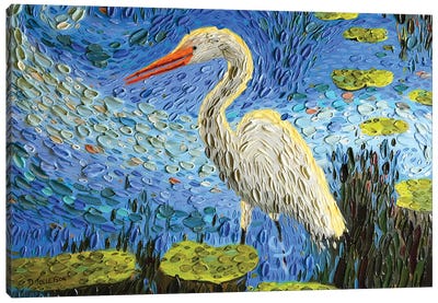Egret's Pond  Canvas Art Print - Heron Art