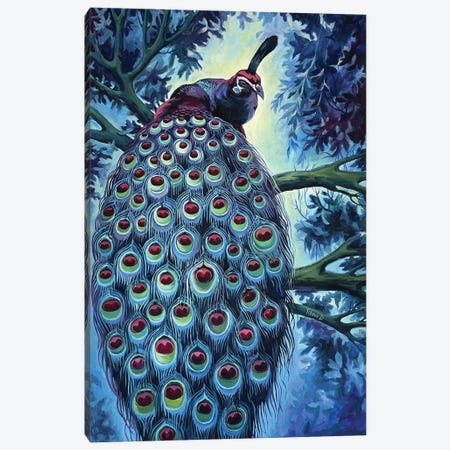 Blue Peacock Canvas Print #DTT13} by Diana Titova Canvas Artwork