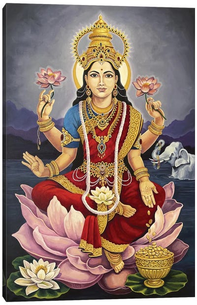 Lakshmi, Goddess Of Wealth And Prosperity Canvas Art Print - Indian Décor