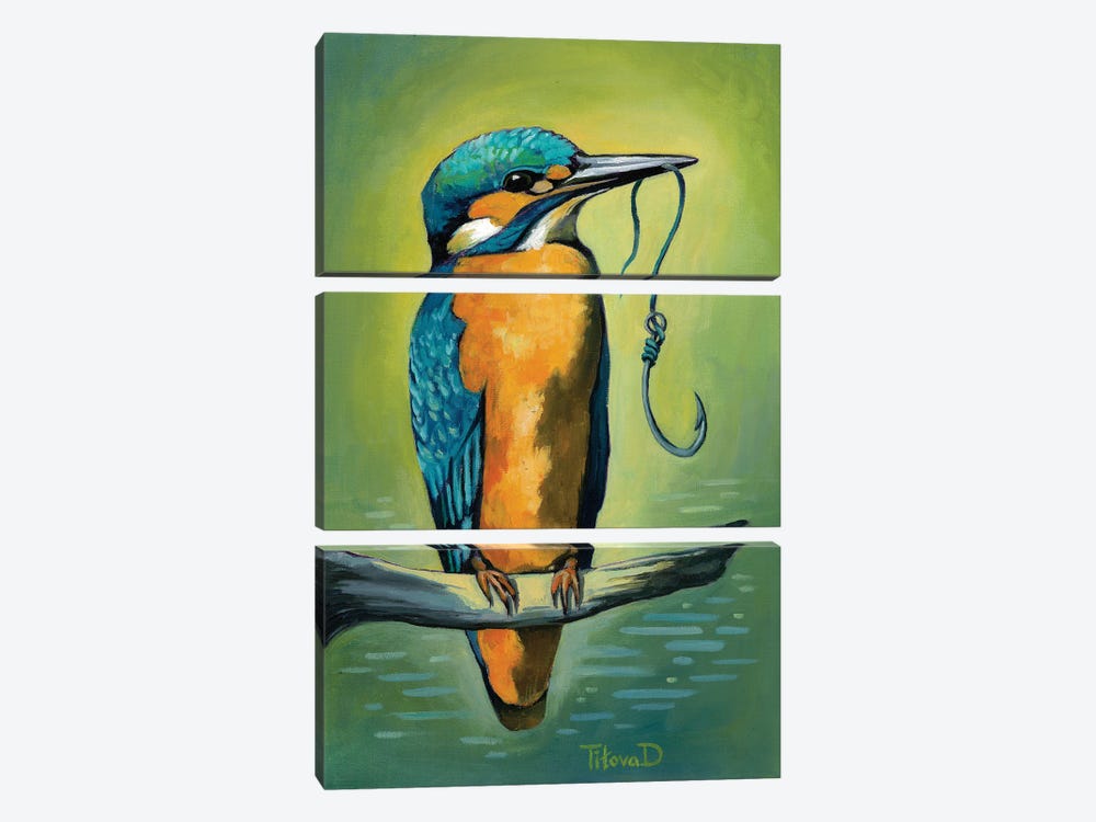 Smart Mister Kingfisher by Diana Titova 3-piece Canvas Art