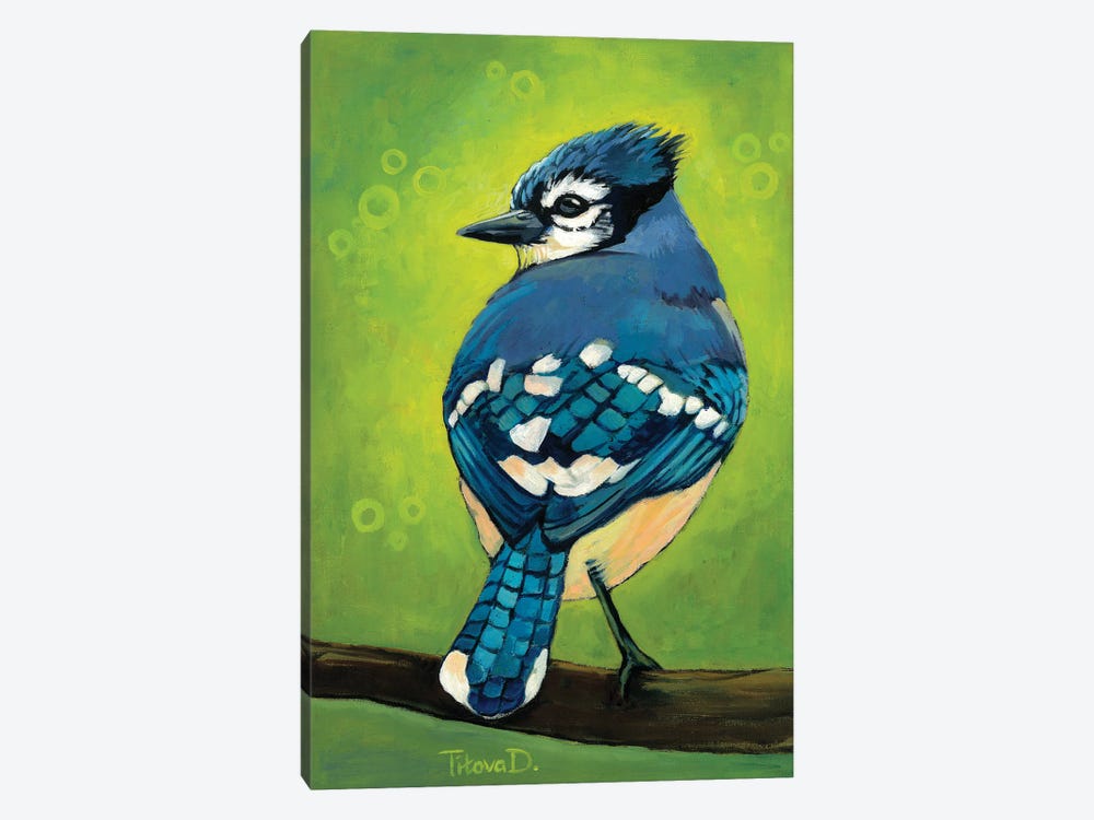Mischievous Mister Blue Jay by Diana Titova 1-piece Art Print