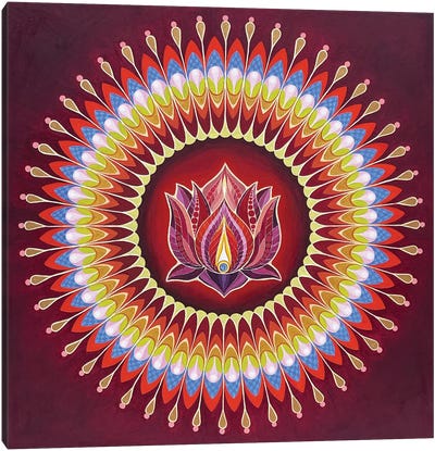 Red Lotus Mandala Canvas Art Print - Lotus Art