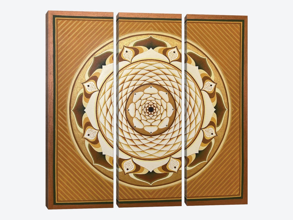Golden Unfolding Lotus Mandala by Diana Titova 3-piece Canvas Print