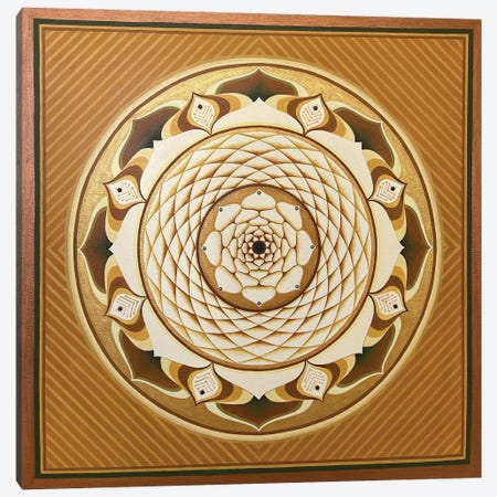 Golden Unfolding Lotus Mandala Canvas Print #DTT24} by Diana Titova Canvas Art