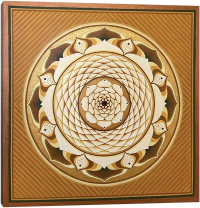 Golden Unfolding Lotus Mandala Canvas Art Print - Diana Titova