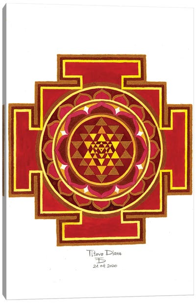 Red Sri Yantra Canvas Art Print - Global Patterns