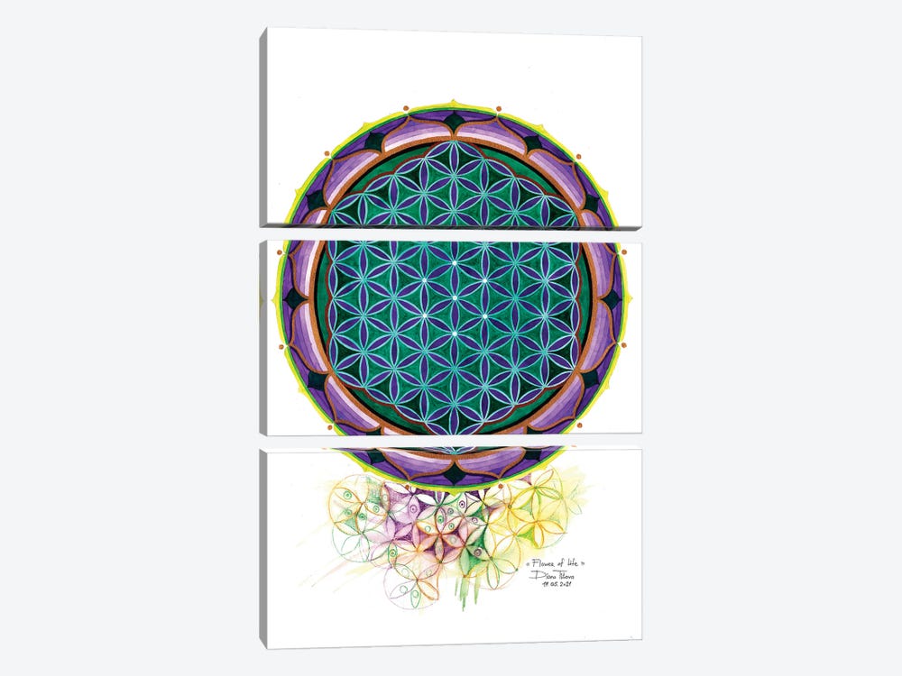 Emerald Flower Of Life by Diana Titova 3-piece Canvas Wall Art