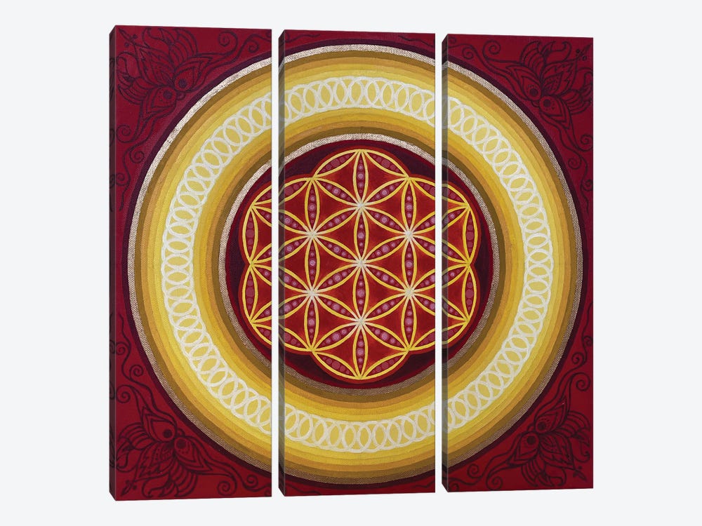 Red Flower Of Life by Diana Titova 3-piece Canvas Print