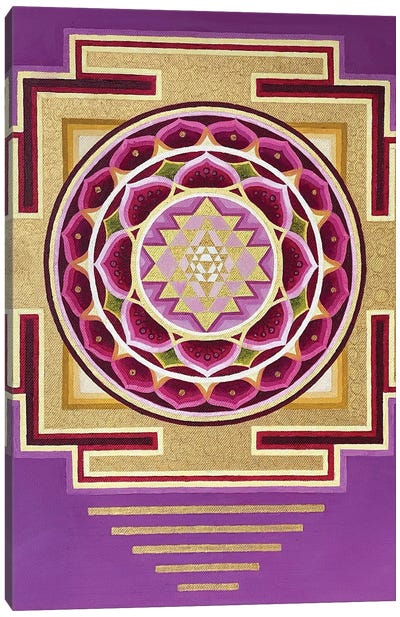 Golden Lotus Sri Yantra Canvas Art Print - Hinduism Art