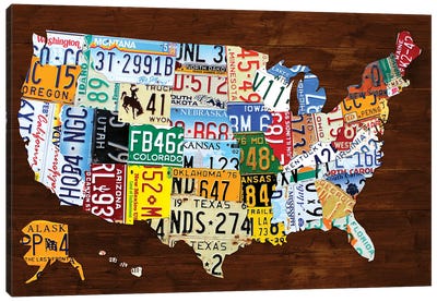 United States of America License Plate Map 2018 Canvas Art Print - Rustic Décor