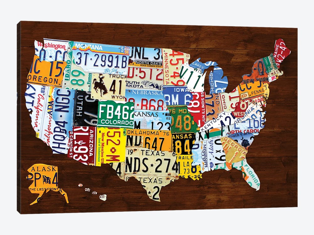 United States of America License Plate Map 2018 by Design Turnpike 1-piece Canvas Wall Art