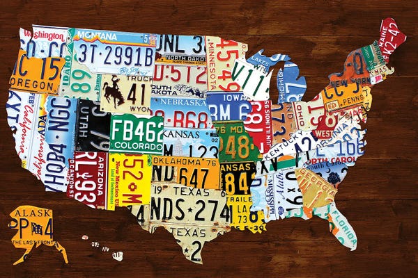 Maps: United States of America License Plate Map 2018 by Design Turnpike