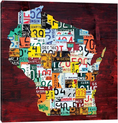 Wisconsin Counties License Plate Map Canvas Art Print - Wisconsin Art