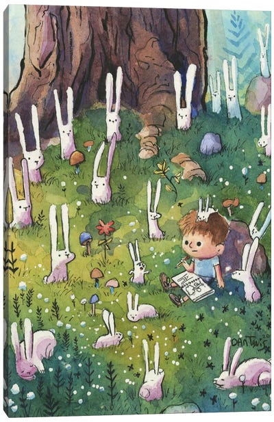 Bunnies And Boy Canvas Art Print - Dan Tavis