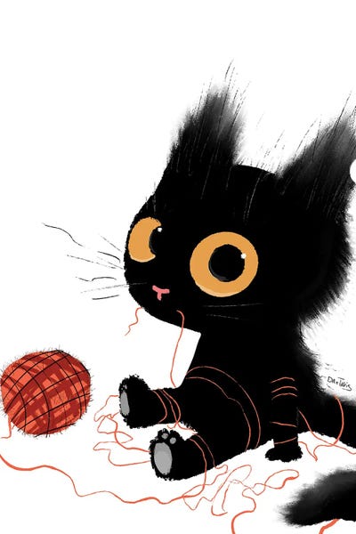 Black Cat With Yarn by Dan Tavis framed canvas print