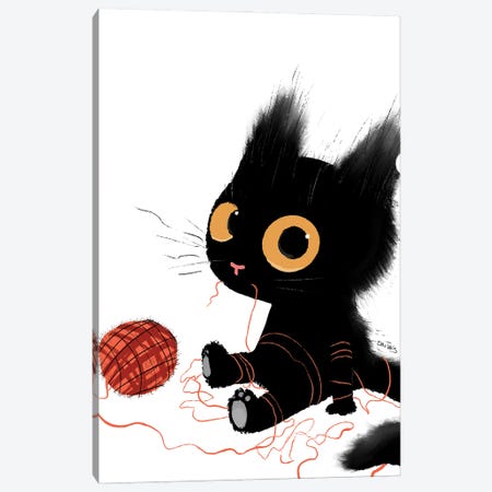 Black Cat With Yarn Canvas Print #DTV12} by Dan Tavis Canvas Artwork