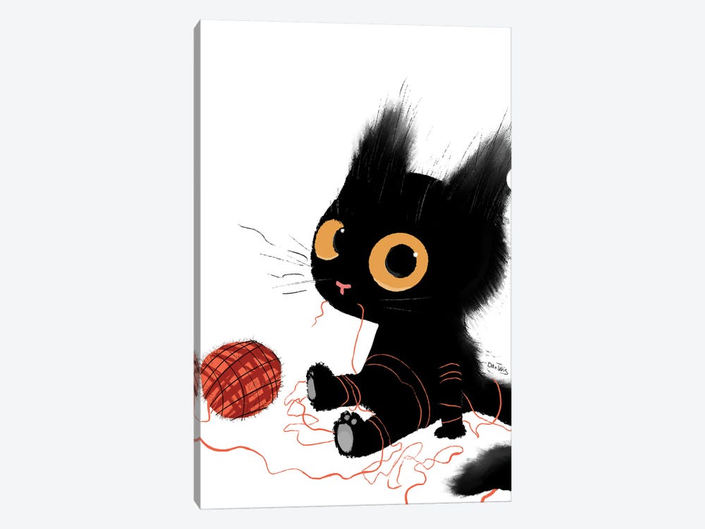 Black Cat With Yarn by Dan Tavis 1-piece Canvas Print