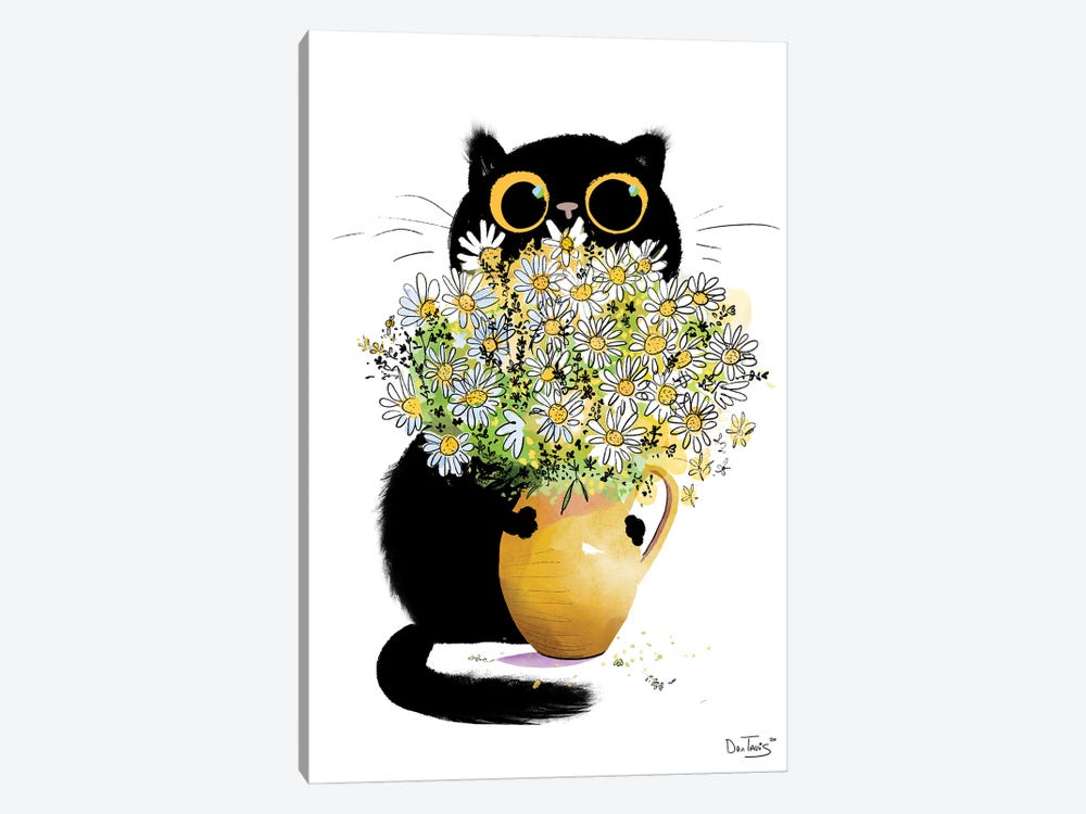 Cat Loves Flowers by Dan Tavis 1-piece Canvas Print