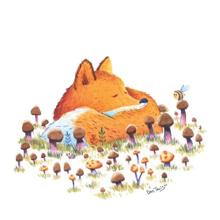 Fox And Mushrooms