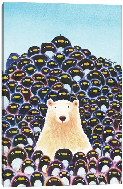 Polar Bear And Penguins Canvas Art Print - Dan Tavis