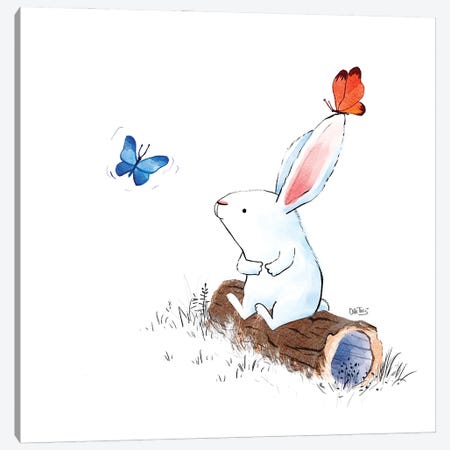 Bunny And 2 Butterflies Canvas Print #DTV55} by Dan Tavis Art Print