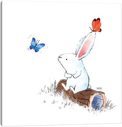 Bunny And 2 Butterflies Canvas Art Print - Dan Tavis