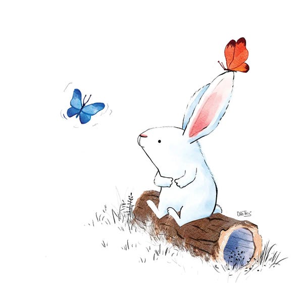 Bunny And 2 Butterflies