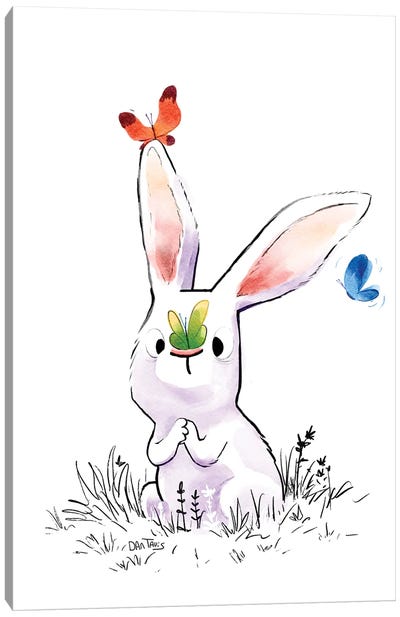 Bunny And 3 Butterflies Canvas Art Print - Dan Tavis
