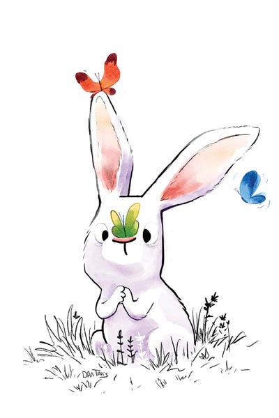 Bunny And 3 Butterflies