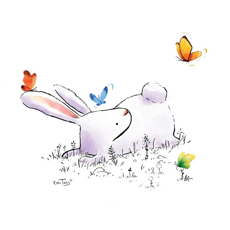 Bunny And 4 Butterflies