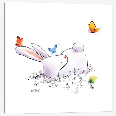 Bunny And 4 Butterflies Canvas Print #DTV57} by Dan Tavis Canvas Print