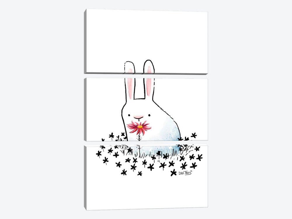Bunny And Flower by Dan Tavis 3-piece Canvas Art