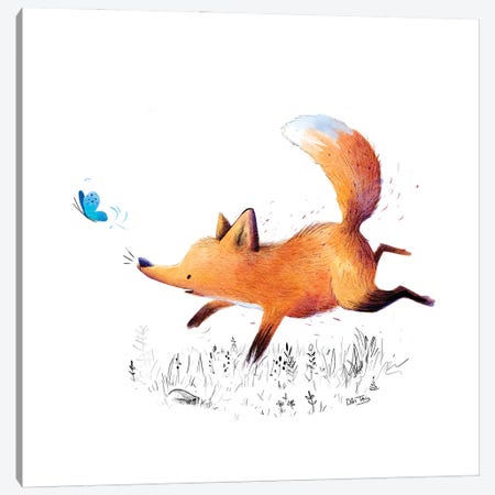 Fox And Butterfly Canvas Print #DTV67} by Dan Tavis Canvas Wall Art