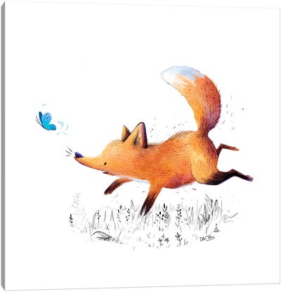 Fox And Butterfly Canvas Art Print - Dan Tavis