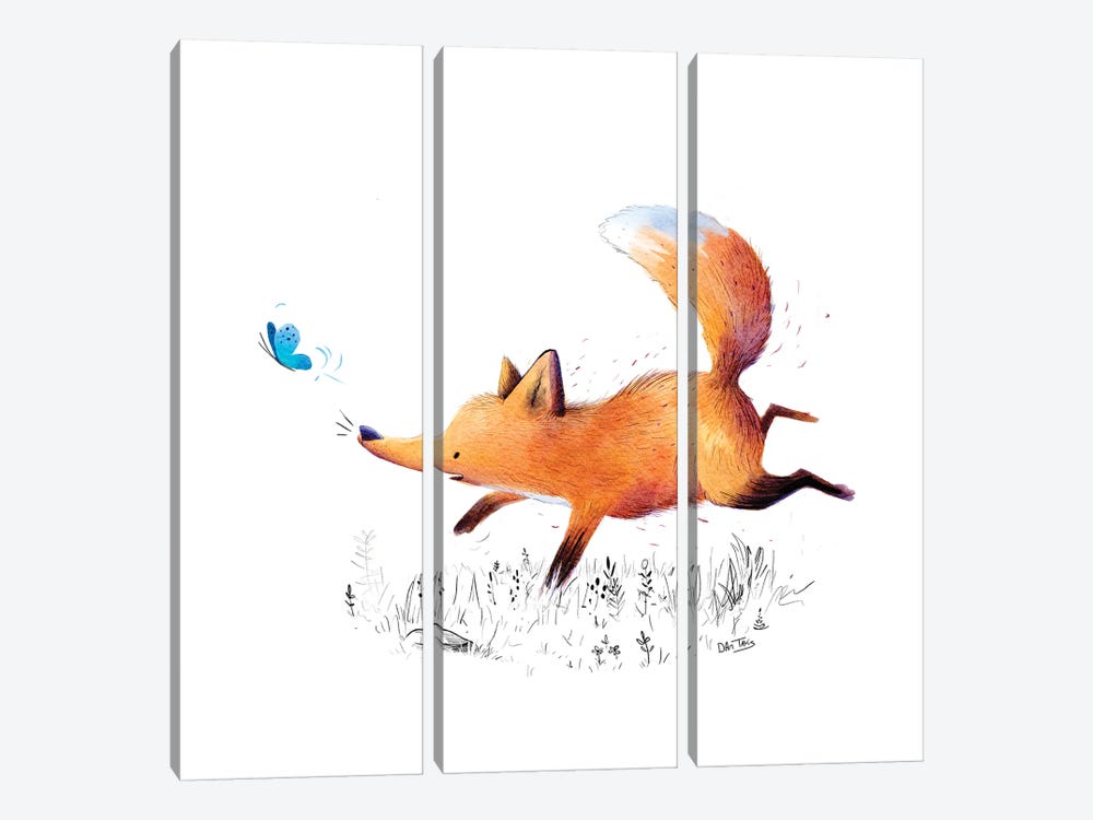Fox And Butterfly by Dan Tavis 3-piece Canvas Art Print