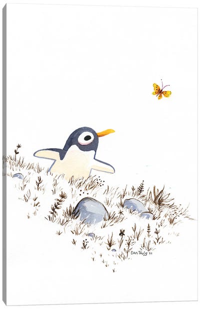 Penguin + Butterfly Canvas Art Print - Dan Tavis