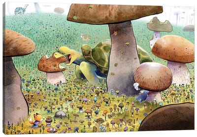 Turtles In Mushroom Forest Canvas Art Print