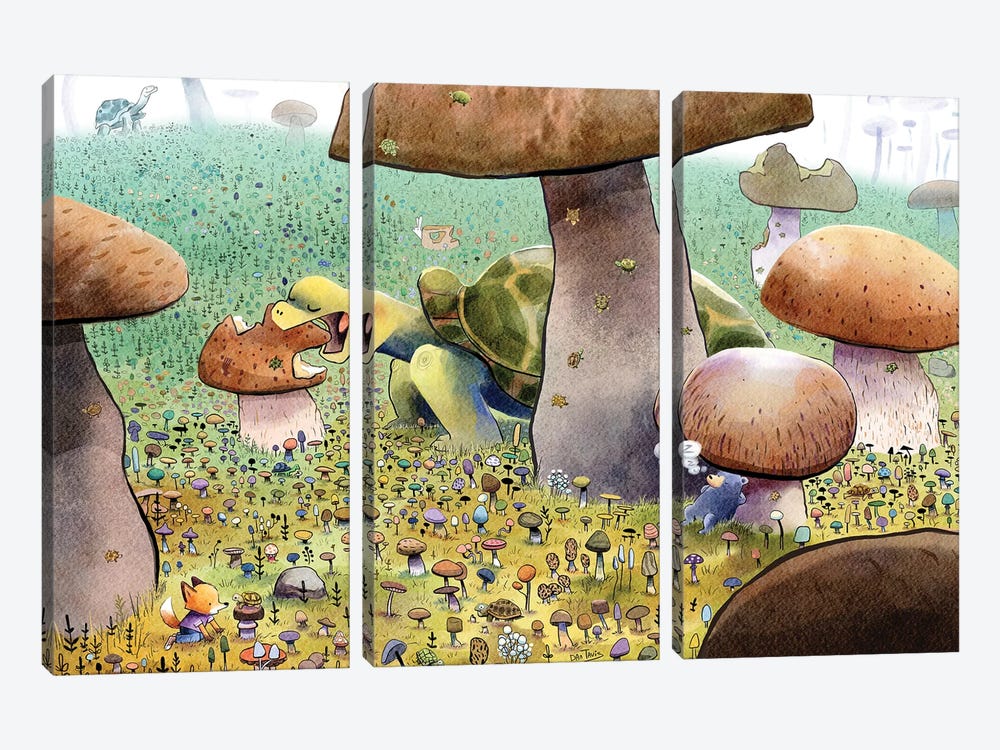 Turtles In Mushroom Forest by Dan Tavis 3-piece Canvas Print